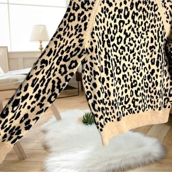 J. CREW MERINO WOOL LEOPARD CHEETAH ANIMAL PRINT KNIT SWEATER CREWNECK XS - Picture 6 of 9